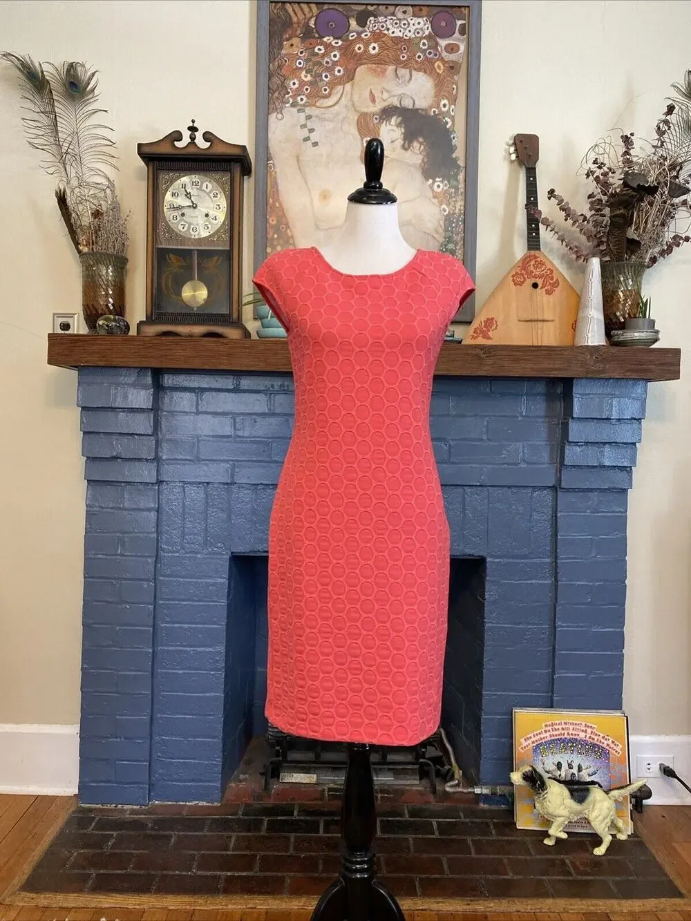 JULIA JORDAN Size 6 Tank Dress Coral Pink Textured Sleeveless Shift MIDI Size S